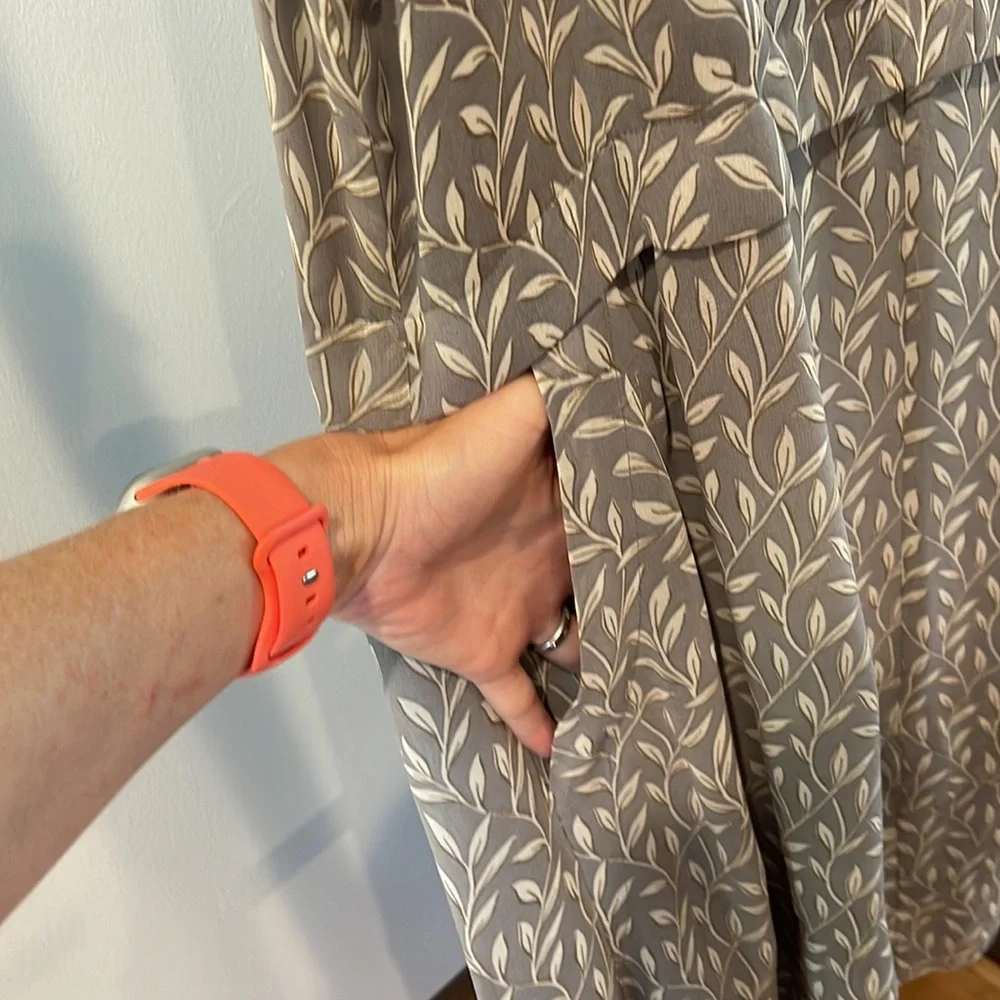 Madewell Sleeveless Button Front Leaf Print Shift Midi Dress Fully Lined Grey 2 - Picture 6 of 11